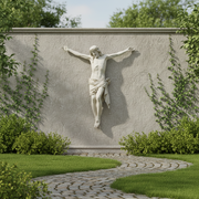 Crucifix statue featuring Jesus with outstretched arms, detailed drapery, and classical Renaissance-inspired sculptural style. Side View