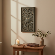 Renaissance Shield Panel Outdoor Statue (27 - Inch) Side View