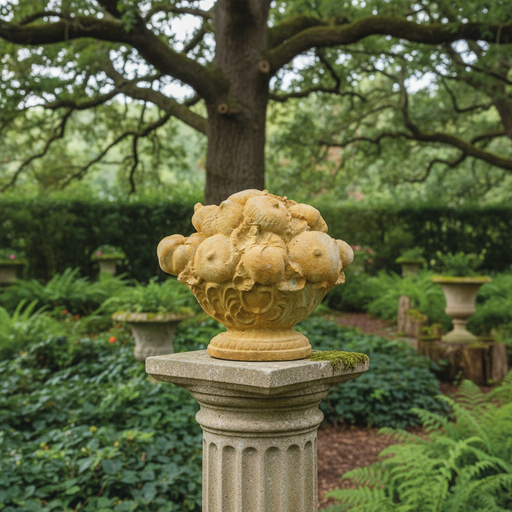 Oval Fruit Basket Outdoor Statue (9 - Inch) Side Angle
