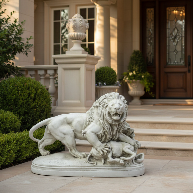 Lion with Lamb Garden Statue (28 - Inch) Side Angle