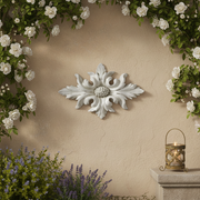 Ornate Baroque floral applique with symmetrical acanthus leaf motifs and a central cluster, featuring classical old world European style. Side Angle