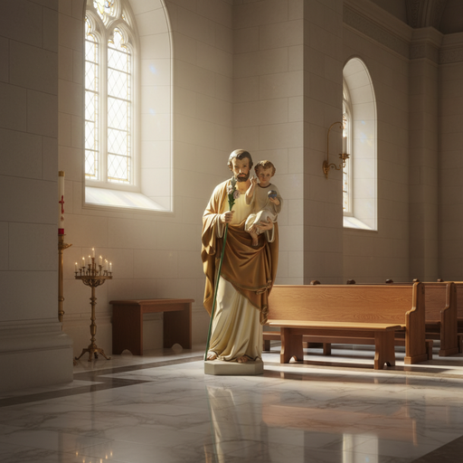 Saint Joseph with Child and Lily Statue (65 - Inch) Side Angle