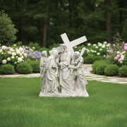 Jesus carrying a cross, surrounded by three figures in ornate, classical old world European style with dramatic, detailed expressions. Side Angle