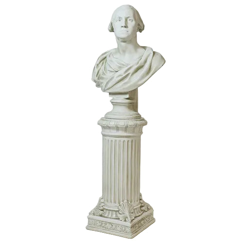 Classical bust of a man on an ornate fluted pedestal with acanthus leaf detailing, inspired by old world European sculpture.