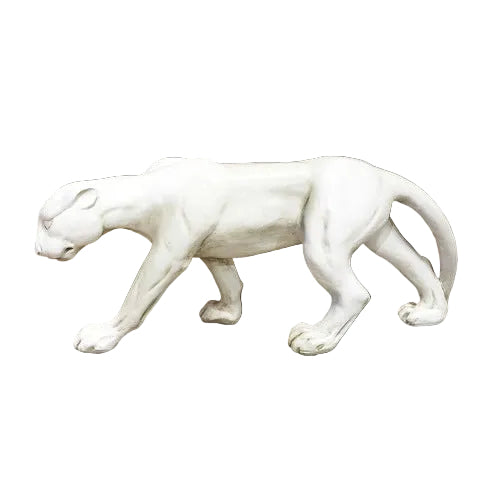 Panther sculpture in a classical old world European style with smooth, elegant lines and a poised, graceful stance.