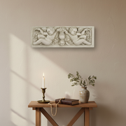 Baroque-style wall decor featuring cherubs and classical motifs, ideal for old world European or Renaissance-inspired interiors. Side Angle