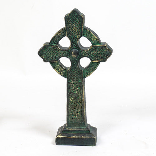 Celtic crosses with ornate, old world European patterns and intricate medieval knotwork in classical standing designs. Side Angle View