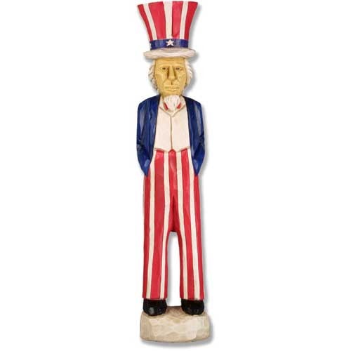 Uncle Sam figurine in classical folk art style, featuring ornate carved details and old world European influences.