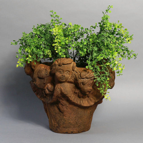 Faces of Cherub pot 10""h Outdoor/Indoor Statue