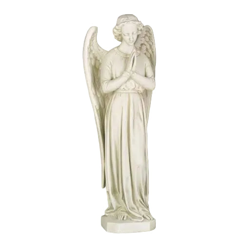 Praying angel statue with flowing robes and detailed wings, featuring classical old world European and Renaissance-inspired design.