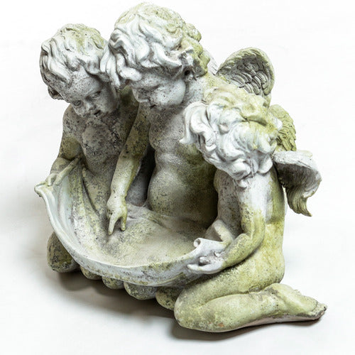 Three Cherub Birdfeeder Statue (13 - Inch) Side View