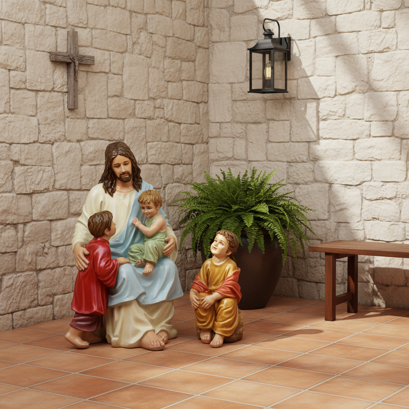 Jesus with Children Statue (34 - Inch) Side Angle