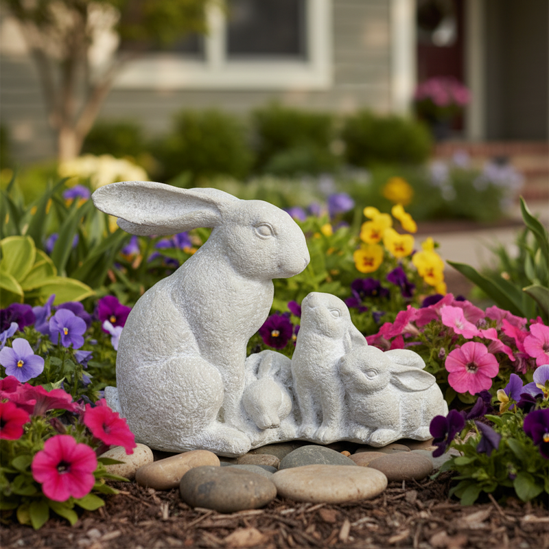 Bunny Fluff Garden Statue (10 - Inch) Side Angle