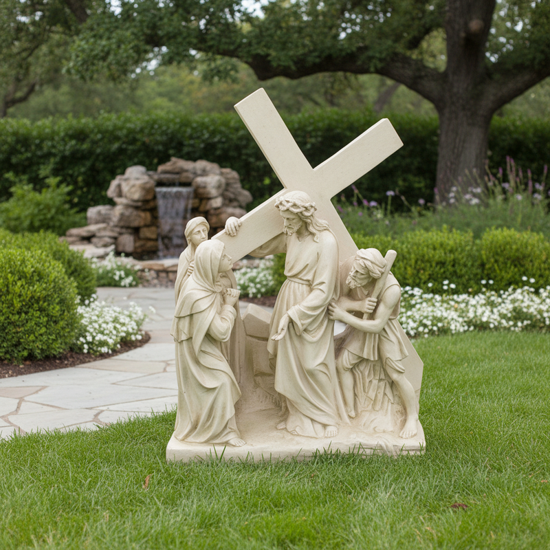 Jesus Meets His Mother Religious Statue (22 - Inch) Side View