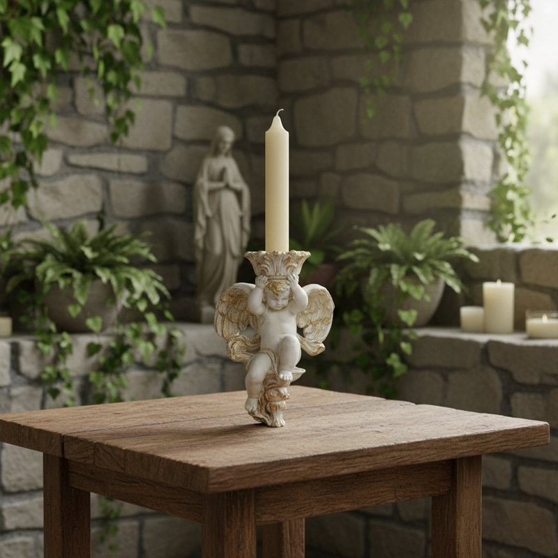 Winged Cherub Candle Holder Outdoor Statue (10-Inch)