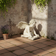 Winged Cherub With Book Outdoor Statue (15 - Inch) Side Angle