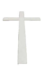 Cross with elongated arms in a simple, classical style, evoking old world European and medieval architectural themes.