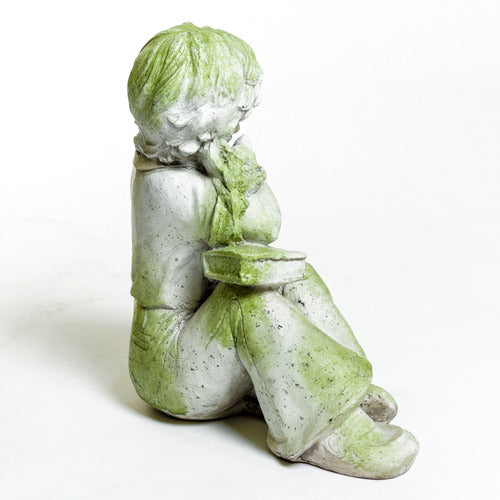 Boy W Kitten Book Statue (17 - Inch) Side Angle