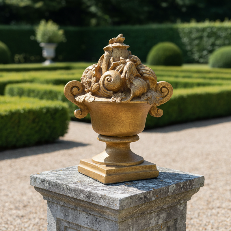 Shell Ocean Finial Outdoor Statue (13 - Inch) Side Angle