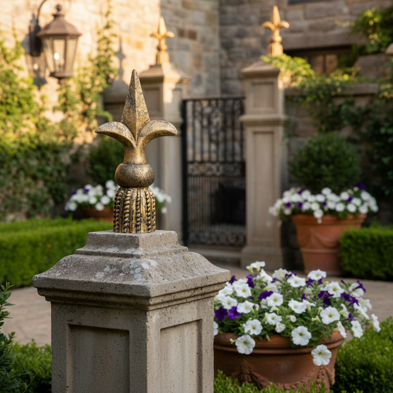 Fleur De Lis Outdoor Statue (11 - Inch) Side Angle