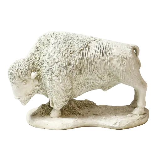 Buffalo sculpture with detailed fur texture, classical old world European style, standing on an ornate base