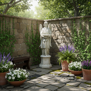 Angel With Scalloped Bowl Outdoor Statue (61 - Inch) Side Angle