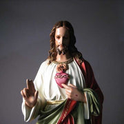 Sacred Heart of Jesus statue in classical Renaissance style, featuring ornate robes and detailed facial expression, standing on a pedestal. Additional Angle