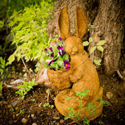 Rabbit with Basket Garden Statue (14.5 - Inch) Side View