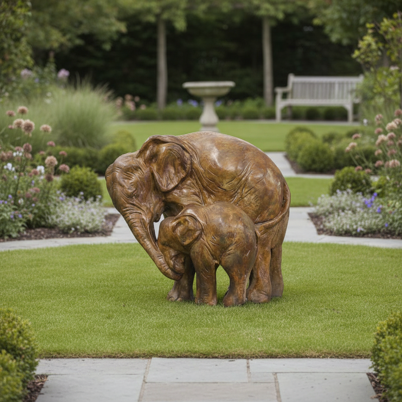Elephant Calf Garden Statue (12 - Inch) Side Angle
