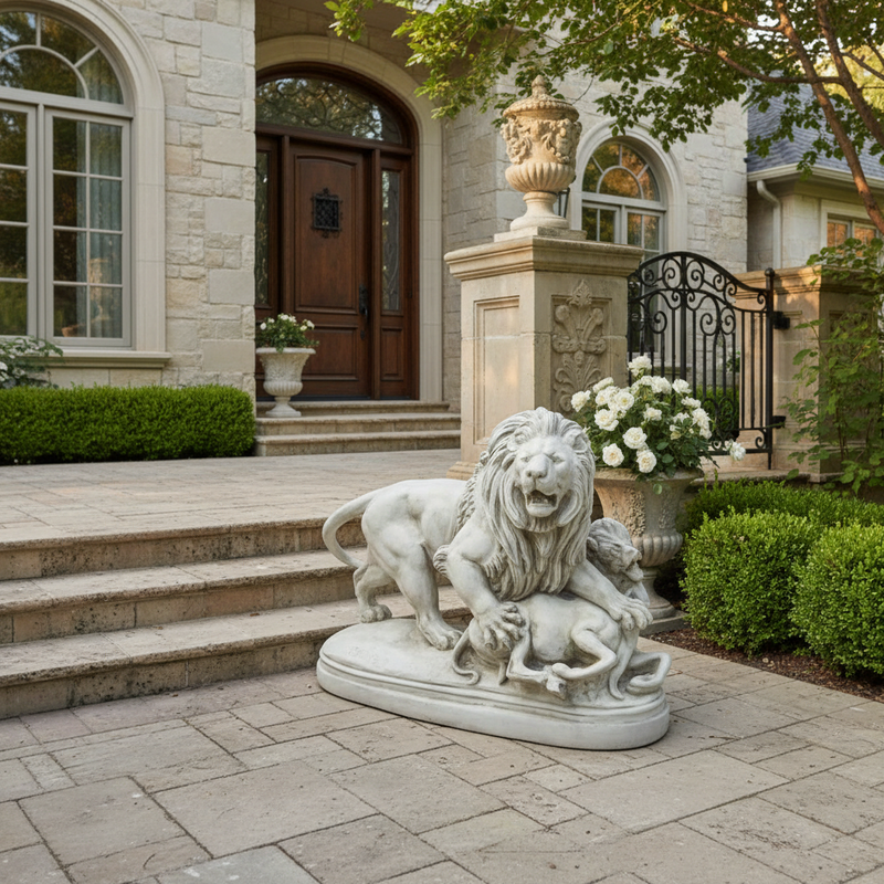 Lion with Lamb Garden Statue (28-Inch)