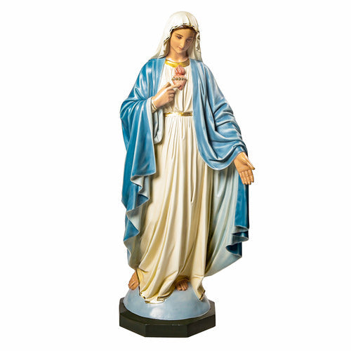 Sacred Heart of Mary statue in classical Renaissance style, featuring flowing robes and serene expression with ornate detailing.