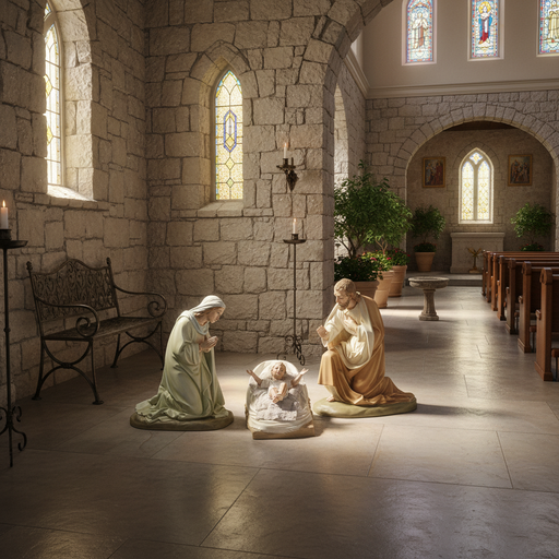 Mary, Joseph, and Baby Jesus in Manger Statue (22 - Inch) Side Angle