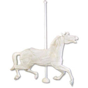Carousel horse with ornate, classical detailing and flowing mane, inspired by old world European fairground style.
