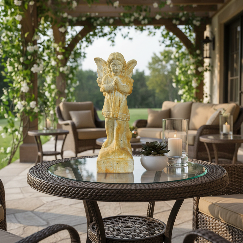 Winged Cherub Outdoor Statue (19 - Inch) Side Angle