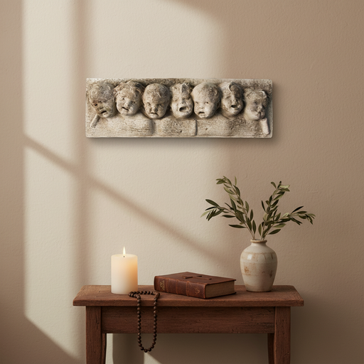 Baby Faces Wall Plaque Outdoor Statue (19 - Inch) Side Angle