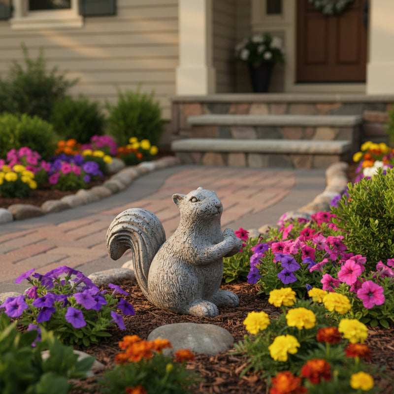Squirrel Garden Statue (7.5 - Inch) Side Angle