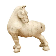 Baroque-style horse statue with ornate detailing and classical old world European sculptural features.