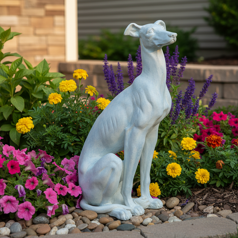 Whippet Dog Garden Statue (35 - Inch) Side Angle