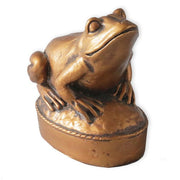Frog figurine with ornate detailing, classical old world European style, perched on an oval base with subtle decorative accents.