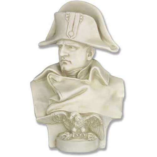 Bust of a stern-faced man in a classical military uniform with a bicorne hat and ornate eagle motif, old world European style.