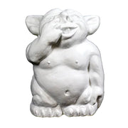 Whimsical medieval-style troll statue with exaggerated features, rounded belly, and playful expression, inspired by old world European folklore.
