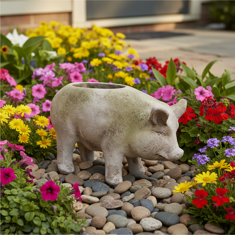 Pig Garden Statue (9 - Inch) Side Angle