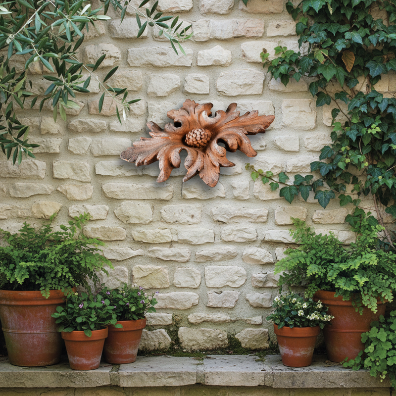Berries in Flower Leaves Outdoor Statue (13 - Inch) Side Angle