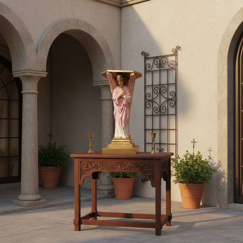 Standing Angel Pedestal Holding A Chalice Outdoor Statue (38-Inch)