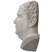 Classical Greco-Roman style bust with detailed facial features and curly hair, evoking Renaissance and old world European artistry. Side Angle