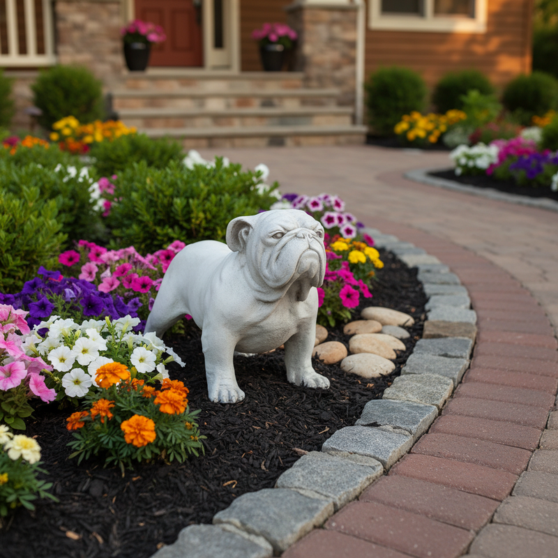 Bulldog Garden Statue (7.5 - Inch) Side Angle