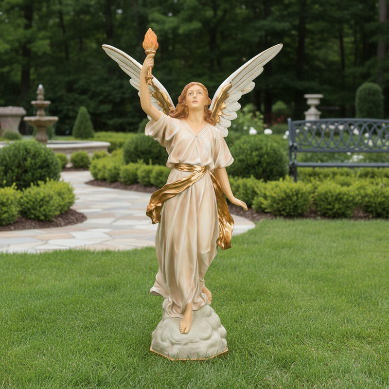 Angel With Torch Outdoor Statue (45-Inch)