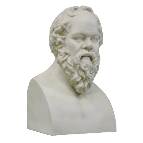 Classical Greek bust sculpture featuring a bearded philosopher with detailed facial features and an ornate, traditional style.