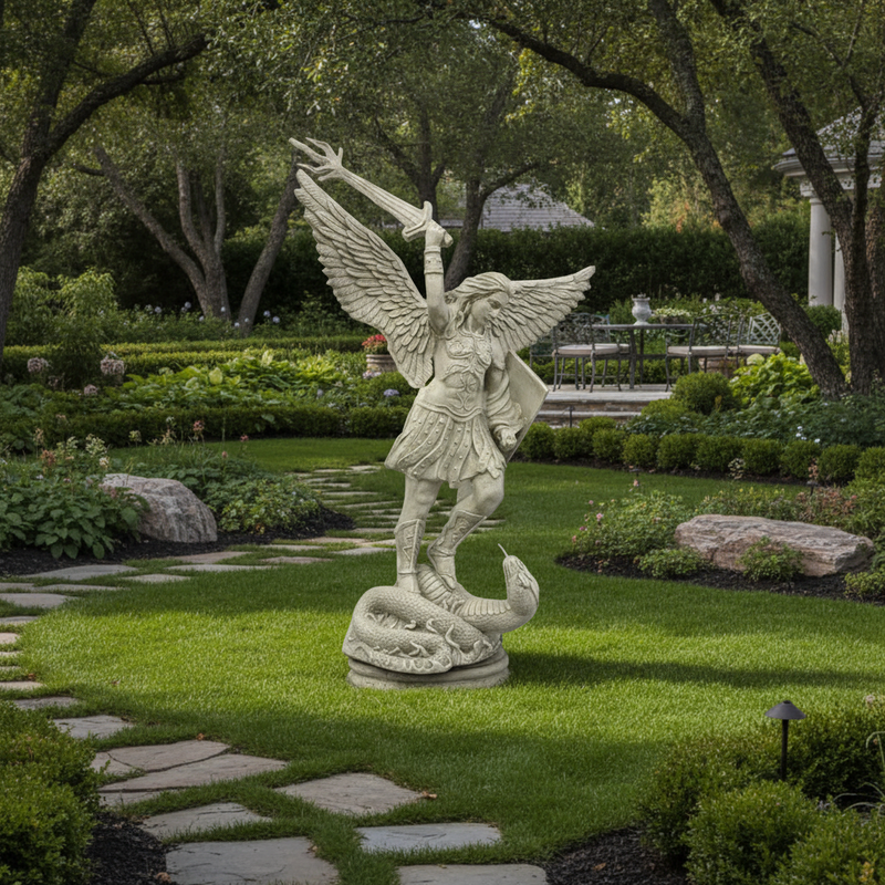 Saint Michael with Sword and Fire Statue (38 - Inch) Side View