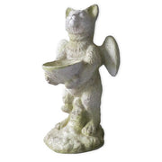 Whimsical cat angel statue holding a shallow bowl with small wings. Outdoor Statue (21 - Inch) Side View